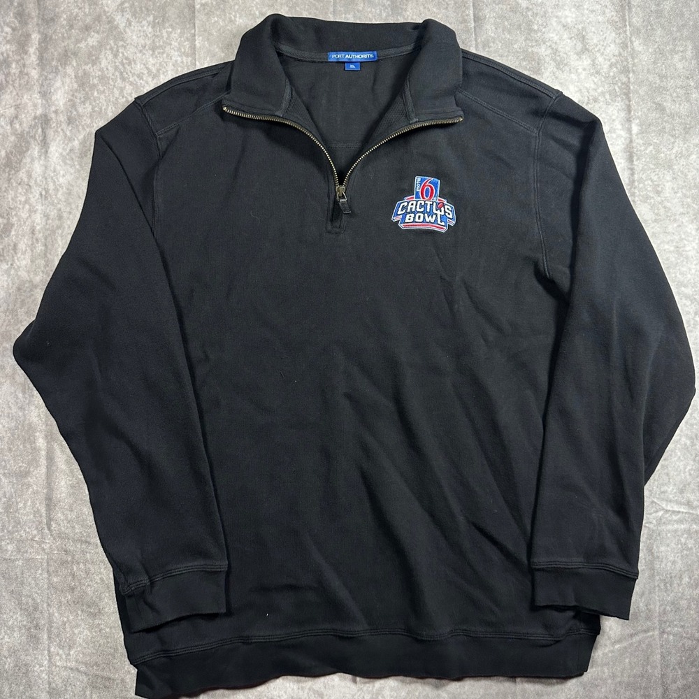 Port Authority Mens XL Cactus Bowl Quarter Zip Pullover Black Motel 6 Sweatshirt